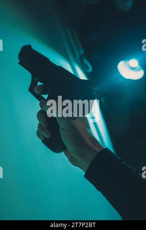 Pistolenpistole künstlerische Fotografie Bucheinband Design. Stockfoto