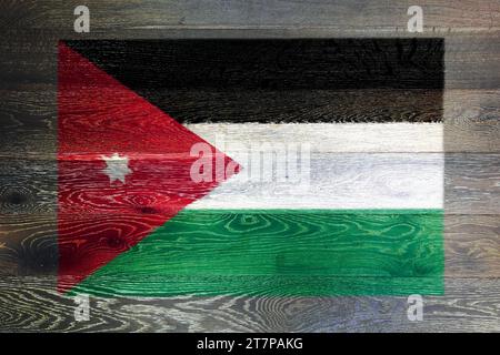 Jordan-Flagge auf rustikalem Hintergrund aus altem Holz Stockfoto