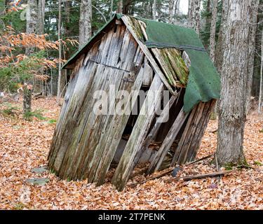 Altes verlassenes Haus oder Geheim, das in den Adirondack Mountains fällt Stockfoto
