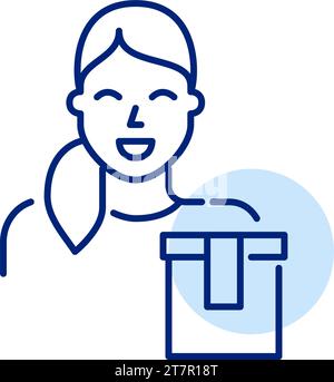 Fastfood-Kettenarbeiter mit Papiertüte zum Mitnehmen. Symbol für perfekte Pixel Stock Vektor