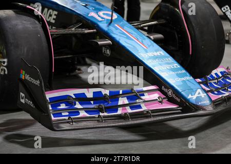 Las Vegas, Etats Unis. November 2023. Frontflügel, Alpine F1 Team A523 während des Formel 1 Heineken Silver Las Vegas Grand Prix 2023, 21. Runde der Formel 1 Weltmeisterschaft 2023 vom 17. Bis 19. November 2023 auf dem Las Vegas Strip Circuit in Las Vegas, USA - Foto Antonin Vincent/DPPI Credit: DPPI Media/Alamy Live News Stockfoto