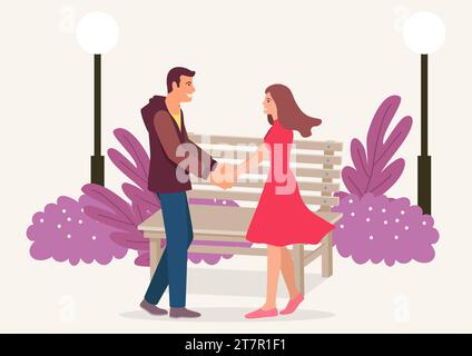 Einfache flache Vektor-Illustration eines Paares, das Hände im Park hält Stock Vektor