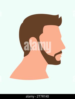 Einfache flache Vektor-Illustration der Seitenansicht des Manngesichts mit Bart und Schnurrbart Stock Vektor