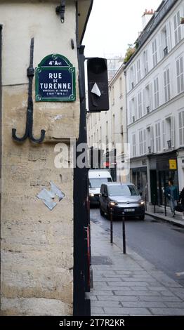 Straßenschild der Rue de Turenne im 4. Arrondissement in Paris, Frankreich. Stockfoto