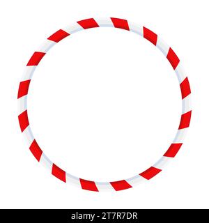 Weihnachtlicher Zuckerrohr-Rahmen. Gestreifter kreisförmiger Aufkleber mit Band. Stock Vektor