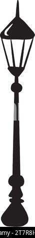 Ink hand-drawn vector. Street lamp. Retro lantern. Tall Italian cast-iron lamppost. Elegant and simple lines. Exterior element. Ideal for brochure Stock Vektor
