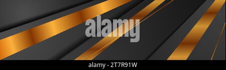 Schwarze und bronzene Streifen mit abstraktem Tech-Bannerdesign. Hintergrund der Vektorgeometrie Stock Vektor