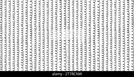 Nahtloses Doodle-Looping-Muster. Abstrakte schwarze horizontale handgezeichnete Looplinien nahtloses Muster. Geometrische, sich wiederholende, wirbelförmige Streifen. Gewelltes Material Stock Vektor