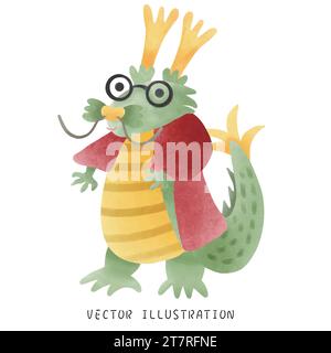 Feiern Sie 2024 handgemaltes Chinesisches Neujahr des Drachen im lebendigen Aquarellstil Stock Vektor
