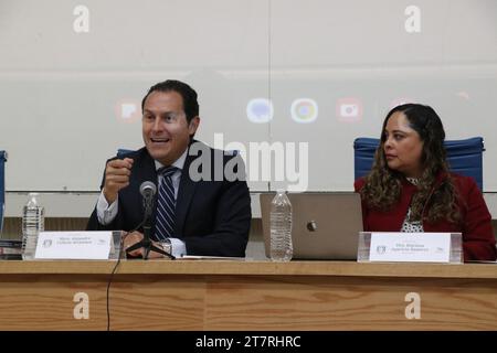 Nicht Exklusiv: 16. November 2023, Mexiko-Stadt. Der Lehrer Alejandro Celorio Alcántara nahm an der Eröffnung des Seminars Teil. Die Variou Stockfoto