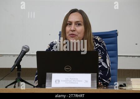 Nicht Exklusiv: 16. November 2023, Mexiko-Stadt. Der Lehrer Alejandro Celorio Alcántara nahm an der Eröffnung des Seminars Teil. Die Variou Stockfoto