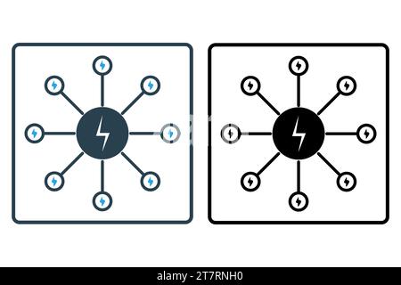 Symbol für intelligentes Raster. Netz mit miteinander verbundenen Energiequellen. Symbol für Industrie und Technologie. Symbolstil durchgehend. Einfache Vektorkonstruktion bearbeitbar Stock Vektor