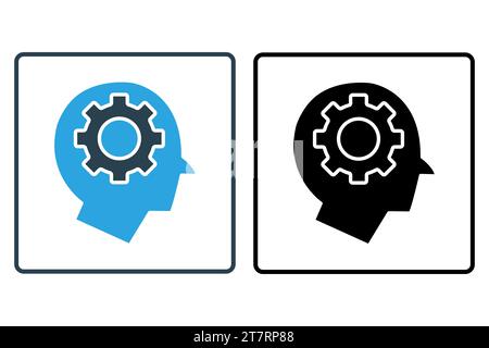 Symbol für menschliches Design. Mensch mit Zahnrädern. Wohlergehen, Sicherheit und industrielle Umgebungen. Symbol für Industrie und Technologie. Symbol „styl“ (durchgehend) Stock Vektor