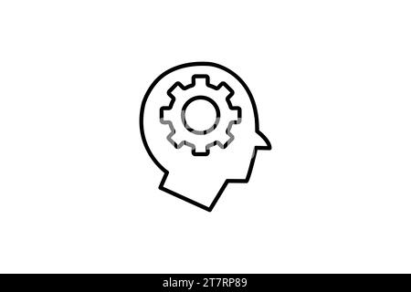 Symbol für menschliches Design. Mensch mit Zahnrädern. Wohlergehen, Sicherheit und industrielle Umgebungen. Symbol für Industrie und Technologie. Liniensymbolstil Stock Vektor