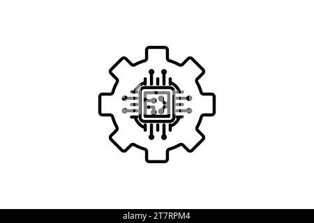 Symbol für menschliches Design. Mensch mit Zahnrädern. Wohlergehen, Sicherheit und industrielle Umgebungen. Symbol für Industrie und Technologie. Liniensymbolstil Stock Vektor