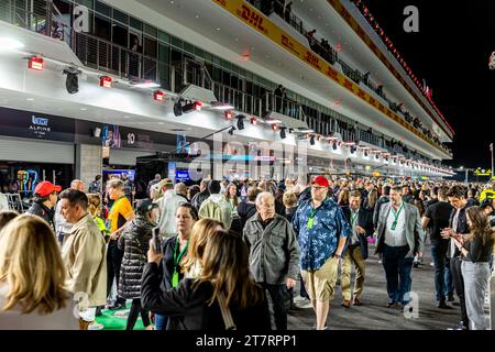 Las Vegas, USA. November 2023. Fans nehmen am 16. November 2023 an der F1-Fahrzeugpräsentation beim Formel-1-Grand-Prix in Las Vegas, NV Teil (Foto: Travis Ball/SIPA USA) Credit: SIPA USA/Alamy Live News Stockfoto