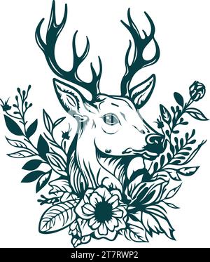 Grafische Clips Mit Ästhetischem Blumendesign Und Hirschdesign Stock Vektor