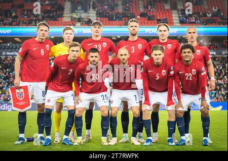 Oslo, Norwegen. November 2023. Die Startelf Norwegens für das Fußball-Freundschaftsspiel zwischen Norwegen und Färöern im Ullevaal Stadion in Oslo. (Foto: Gonzales Photo/Alamy Live News Stockfoto