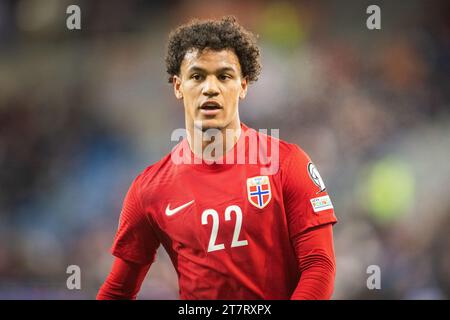 Oslo, Norwegen. November 2023. Oscar Bobb (22) aus Norwegen wurde während des Fußballspiels zwischen Norwegen und Färöern im Ullevaal Stadion in Oslo gesehen. (Foto: Gonzales Photo/Alamy Live News Stockfoto