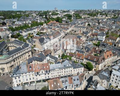 Stadtzentrum Caen Normandie Frankreich Drohne, Luft Stockfoto