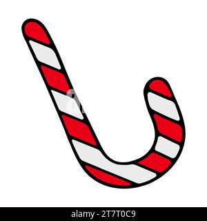 Weihnachtliche Zuckerrohr-Lutscher-Ikone mit roten und weißen Streifen aus nächster Nähe. Schöne leckere Süßigkeiten auf einem transparenten und weißen Hintergrund. Isoliertes Element für ne Stock Vektor