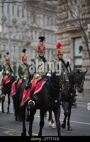 Budapest, Ungarn - 15. März 2023: Kavallerie am ungarischen Nationalfeiertag. Stockfoto