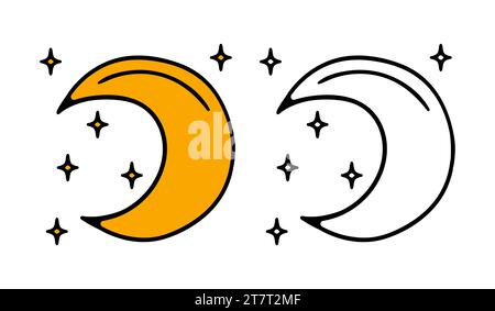 Mondhälfte mit Stern, abnehmendem oder wachssichelndem Mond auf transparentem kariertem Hintergrund. Mondfinsternis in Phasen von Vollmond bis Dünnmond, Stock Vektor