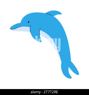 Blauer Delfin süß entzückend freundliche Säugetiere wilde Natur Tiere Meeresumwelt und Sprungposition Stock Vektor