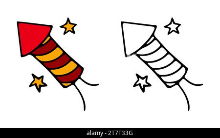 Feuerwerk flache Symbole. Enthält Symbole wie Feuerwerkskörper, Sparkler, Salute, Petard, Feuerwerkskasten. Neujahr, Weihnachten, Feiertag, Geschenk, Weihnachtsmann, Feier, ja Stock Vektor