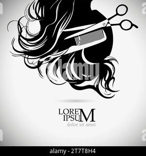 Einfarbige Friseurschere und -Kamm für Haare. Vektorabbildung Stock Vektor