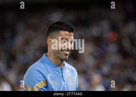 Buenos Aires, Argentinien. November 2023. Luis Suarez aus Uruguay lächelt vor dem Qualifikationsspiel zur FIFA-Weltmeisterschaft 2026 zwischen Argentinien und Uruguay im Estadio Alberto J. Armando. Endergebnis: Argentinien 0:2 Uruguay (Foto: Manuel Cortina/SOPA Images/SIPA USA) Credit: SIPA USA/Alamy Live News Stockfoto