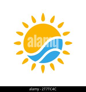 Sonnensymbol und Wasserwellen. Globale Erwärmung oder Klimaschutzkonzept. Vektorabbildung Stock Vektor