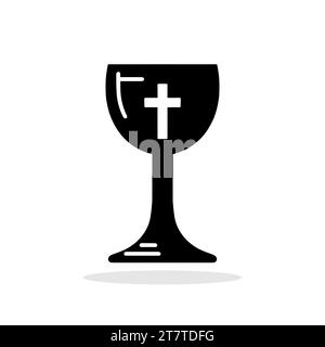 Christlicher Kelch. Schwarzes Symbol des Chalice mit einem Kreuz. Christliches Stipendienkonzept. Religiöse Ikone. Vektorabbildung. Stock Vektor