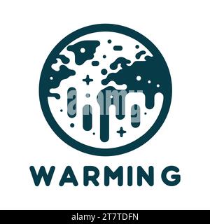 Emblem für die Klimakrise der Erde. Symbol für das Konzept der globalen Erwärmung mit schmelzender Erde. Vektorabbildung Stock Vektor