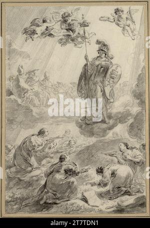 Nicolaes Pietersz. Berchem Allegory über den Triumph der römisch-katholischen Kirche („Heyligh Romen“). Schwarze Kreide; an Stellen, an denen sie aufgetragen oder abgewischt wurde. Um 1658 Stockfoto