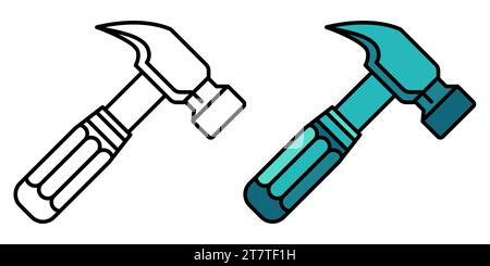 Hammer-Symbole gesetzt. Lineare Handhämmer in flacher Ausführung. Vektorabbildung Stock Vektor