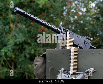 Das M1919 Browning ist ein mittelgroßes Maschinengewehr mit Kaliber .30, das im 20. Jahrhundert, insbesondere während des Zweiten Weltkriegs und des Koreakrieges, weit verbreitet war Stockfoto