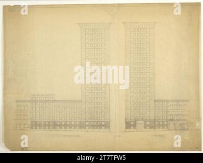 Adolf Loos (Entwerfer in) Bank Freyung, Wien I., Ecke Freyung und Strauchgasse (Palais Hardegg), Fassaden Strauchgasse und Freyung. Transparentpapier; Bleistift Stockfoto