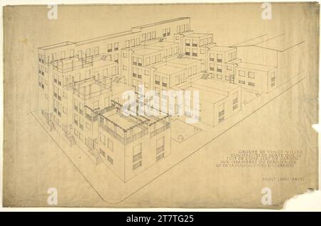 Adolf Loos (Entwerfer in) Gruppe von zwanzig Villen mit Dachgärten, Cote d'Azur, Frankreich, Axonometrie. Papier; Tinte 1923 , 1923 Stockfoto