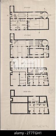 Adolf Loos (Entwerfer in) Haus Josephine Baker, Paris XVI, Avenue Bauaud, Frankreich, Grundriss, Untergeschoss, Erdgeschoss, I. und II Lager. Transparentpapier; Tusche (Beschreibung) 1927 , 1927 Stockfoto