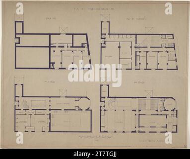 Adolf Loos (Entwerfer in) Haus Josephine Baker, Paris XVI, Avenue Bauaud, Frankreich, Grundriss, Untergeschoss, Erdgeschoss, I. und II Lager. Blueprint 1927 , 1927 Stockfoto