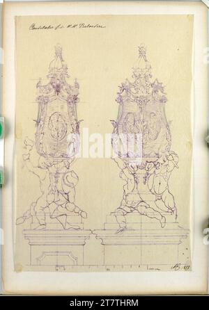 Alfred Castelliz (Zeichner in) Wien, Oberes Belvedere, Stiegenhauskandelaber, Onriß. Transparentpapier; Stiftzeichnung (violett) 1898 , 1898 Stockfoto