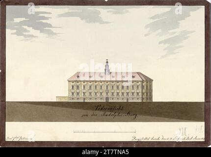 Johann Aman (Architekt in) Wien I, Hofburg, Amalienburg, rekonstruierter Blick auf den Burghof zwischen 1576 und 1619. Graphit (Präsentation); Feder in schwarz; mehrfarbig 1823 , 1823 Stockfoto