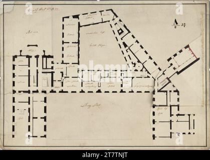 Nikolaus Franz Leonhard von Pacassi Wien I, Hofburg, Amalienburg, 1. Stock, Grundriss. Kreide (Präsentation); Stift in schwarz und rot; grau -laved 1765-1766 , 1765/1766 Stockfoto