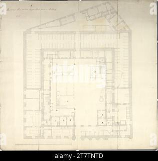 Johann Aman (Architekt in) Wien I, Hofburg, Stallburg, Erdgeschoss, Grundriss. Graphit; Feder in Braun 1820, 1820 Stockfoto