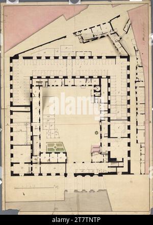 Franz Anton Hillebrandt (Architekt in) Wien I, Hofburg, Stallburg, Erdgeschoss, Grundriss. Kreide (Aufmachung); Pen in schwarz und rot; mehrfarbig 1773 , 1773 Stockfoto