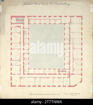 Karl Schücht (Zeichner in) Wien I, Hofburg, Stallburg, 2. Stock, Grundriss. Graphit (Präsentation); Feder in schwarz; mehrfarbig 1849 , 1849 Stockfoto