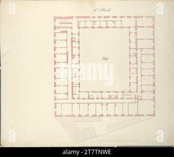 Anton Ortner (Architekt in) Wien I, Hofburg, Stallburg, 2. Stock, Grundriss. Graphit (Präsentation); Feder in schwarz; rosa und violett lavt 1820-1849 , 1820/1849 Stockfoto