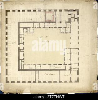 Nikolaus Franz Leonhard von Pacassi (Architekt in) Wien I, Hofburg, Stallburg, Erdgeschoss, Grundriss. Kreide (Präsentation); Feder in schwarz; grau und olivgrün 18. Jh. Stockfoto