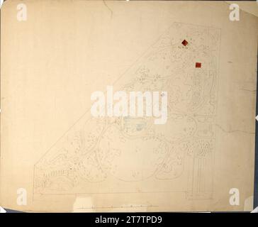 Franz Antoine d. J. (Architekt in) Wien I, Hofburg, Burggarten, Einrichtung des neu geplanten Burggartens, Gartenplan. Bleistift (Präsentation); Stift in schwarz und rot; blau und rot lavt 1. H. 19. Jh. Stockfoto